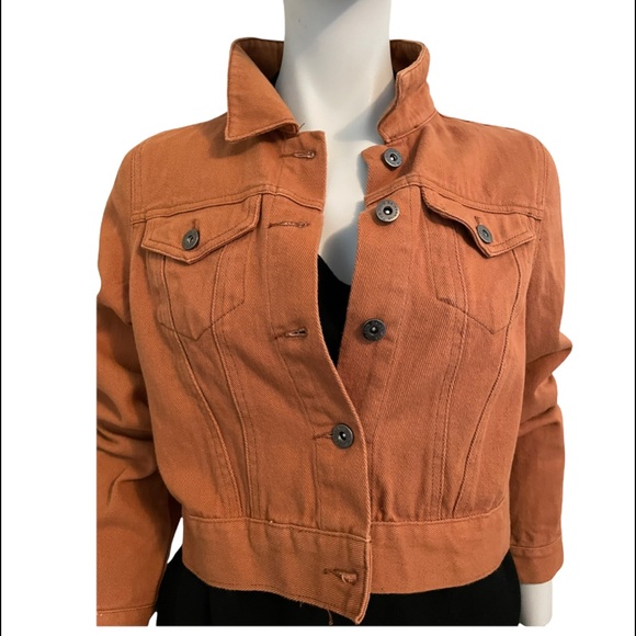 The Style Between Us Rust Cropped Denim Jacket S - Picture 4 of 9